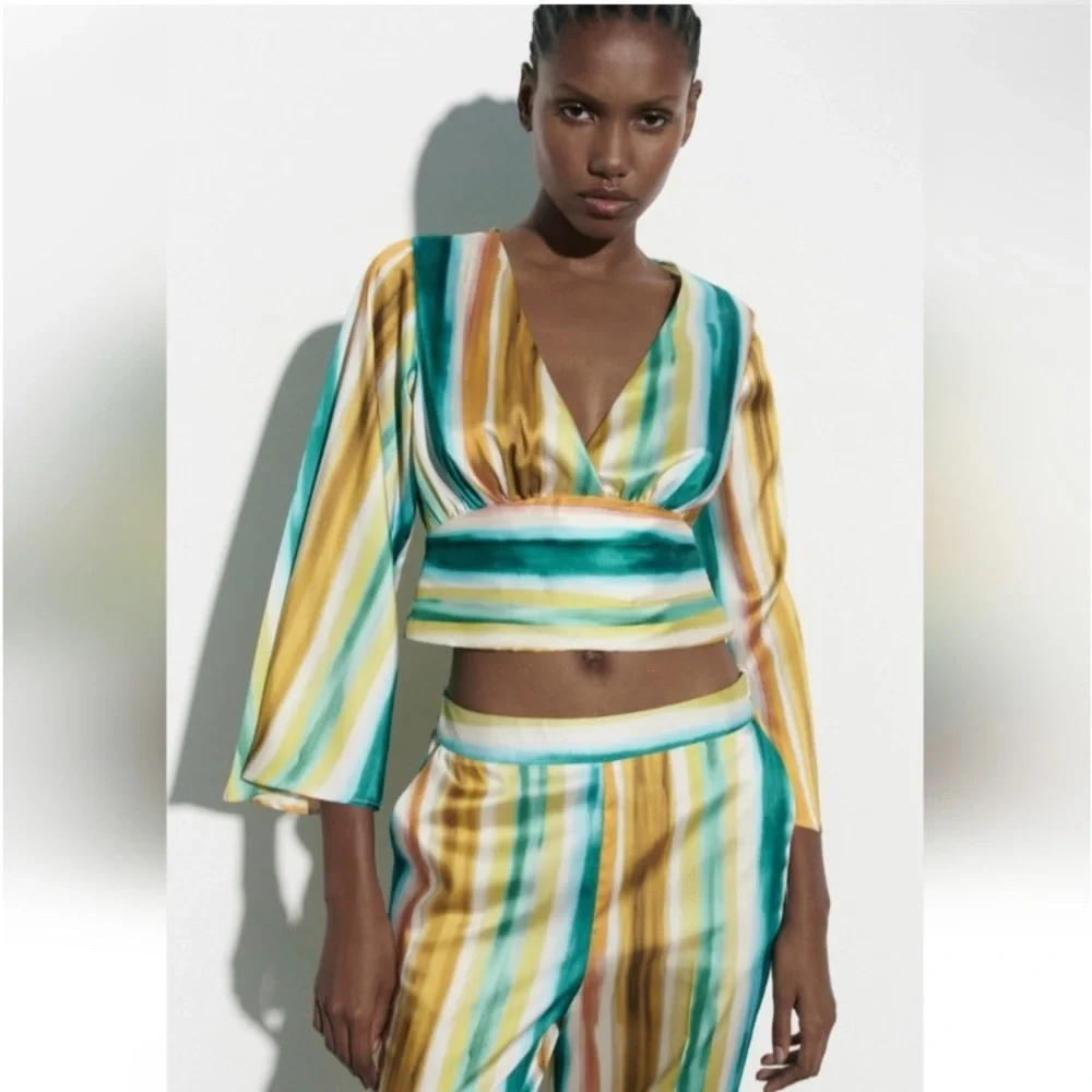 ZARA - new satin set striped top and bottom - Picture 3 of 4